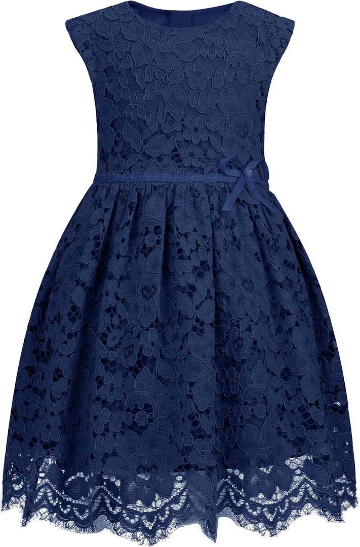 ALLOVIN Girls & Toddlers Spring Graduation Sleeveless A-Line Lace Party Dress Flower Girl Dress with Beaded Bowknot, Size 3T