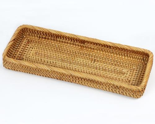 Rattan Bathroom Tray Countertop, Wicker Toilet Tank Basket, Decorative Bathroom Vanity Tray for Decor Coffee Table
