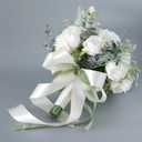 Wedding Bouquet Artificial Roses Flower Bride Bridal Bouquets Handmade Silk White Rose Flower Wedding Bridal Bouquets for Church Party Home Decoration
