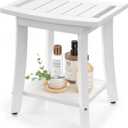 Waterproof Shower Benches for Inside Shower, Poly Lumber Shower Stool with Storage Shelf & Adjustable Feet, SPA Bathroom Seat Chair for Shaving Legs, Indoor or Outdoor Use, White