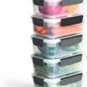 YORY 7 cup Plastic Food Storage Containers with Lids Nestable Freezer Dishwasher Safe Rectangle Meal Prep Container Set,5-Pack