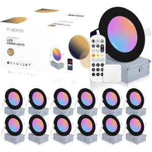 12 Pack Black Smart Recessed Lighting 4 Inch, Ultra-Thin 4 Inch LED Recessed Lights 9W 700LM Smart Downlight with Junction Box, Compatible with Alexa/Google Assistant and Siri - UL and Energy Star
