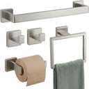 Brushed Nickel Bathroom Hardware Set, 5-Piece SUS304 Stainless Steel Towel Rack, 23.6 Inch Towel Bar with Hand Towel Ring, Toilet Paper Holder, Robe Hooks, Heavy Duty Square Wall Mount