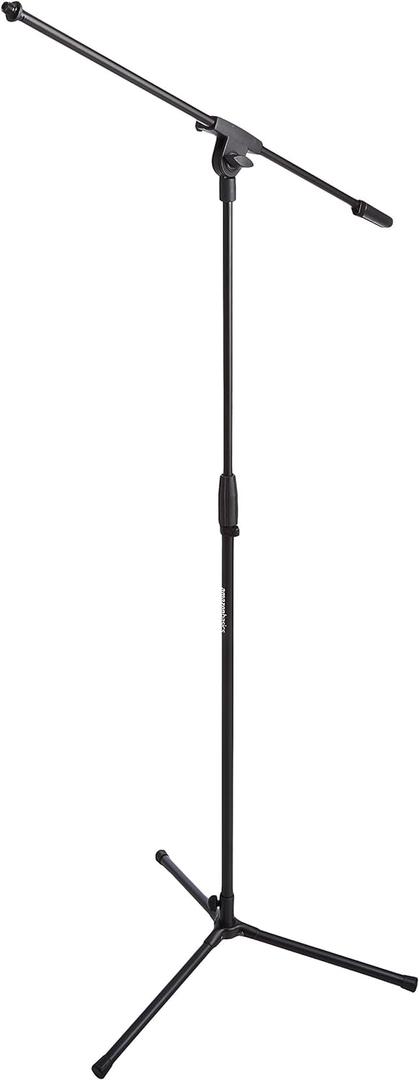 Amazon Basics Sturdy Portable Microphone Boom Arm Stand, Height Adjustable with Cable Management, Foldable Tripod Base, Up to 85.75", Black