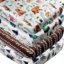 4 Pack Woodland Forest Animals Wood Neutral Unisex Fitted Baby Crib Sheets Set for Baby Boys or Girls (52*28, Bear)