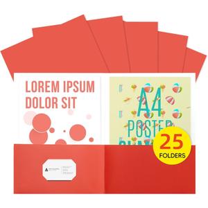 25pcs Red Folders with Two-Pockets Fit Letter Size Paper,Paper File Designed for Office,Home and Classroom Use