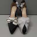 JENN ARDOR Closed Toe Heels Platform Pumps with Rhinestone Bow, Ankle Strap Womens Dress Shoes (6, Black - Super Soft Silk)