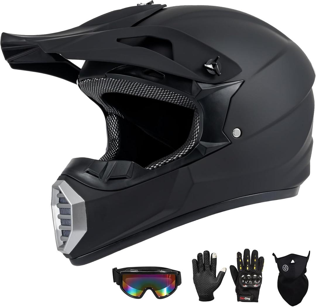 Youth Kids Motocross Helmet DOT Approved, Adult ATV Dirt Bike Off-Road Full Face Motorcycle Helmet with Goggles Gloves Mask for Boys Girls,Lightweight Breathable for Riding (Matte Black, X-Large)