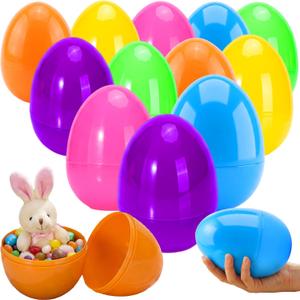 Qudoustar 12 Pack 6 Inch Jumbo Easter Eggs, Colorful Giant Plastic Fillable Eggs Bulk, for Easter Hunt Basket Stuffers Party Favors Classroom Prize Supplies Kids Boys Girls