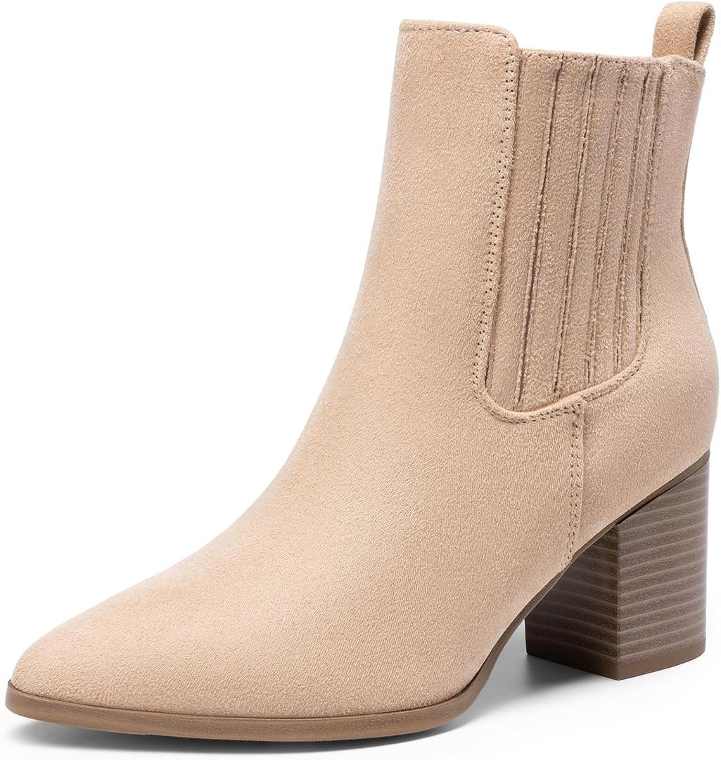 DREAM PAIRS Women's Ankle Boots Pointed Toe Chunky Block Heel Ankle Bootie Fall Short Booties Shoes (6.5)