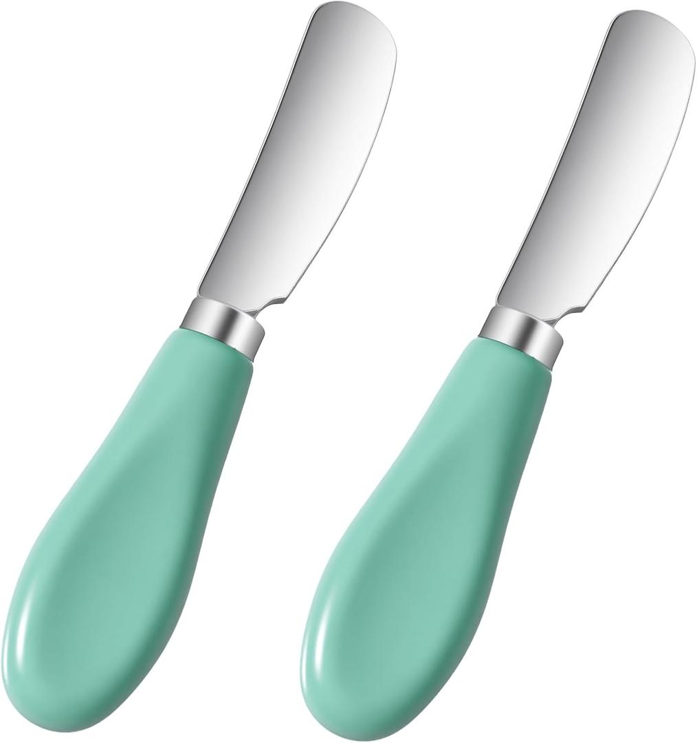 2 PCS Stainless Steel Butter Spreader Knife Cheese Spreader Knives Porcelain Handle Butter Spreaders Small Butters Knife Cheese Spreaders for Appetizers Dips Charcuterie Pastry Utensils Making