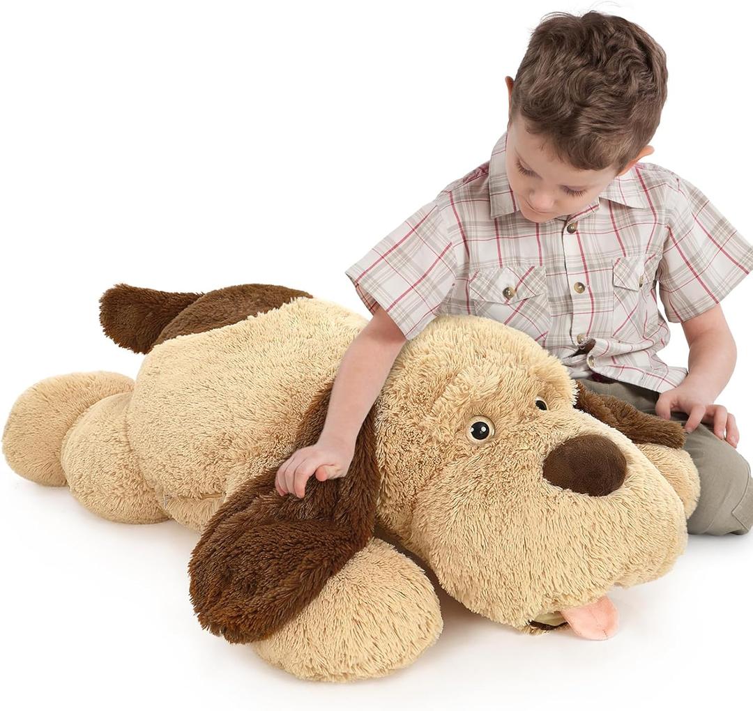 MorisMos 40 Inch Giant Dog Stuffed Animals, Fluffy Large Stuffed Dog Plush, Big Puppy Throw Pillow Gifts for Kids, Boys, Girls, Brown (Light & Dark Brown)