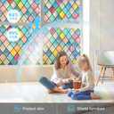 Haton Stained Glass Window Film, Rainbow Window Privacy Film, Decorative Sun Blocking Glass Clings Stickers, Static Cling Colorful Lattice Coverings Decals for Home Door 17.5" x 78.7"