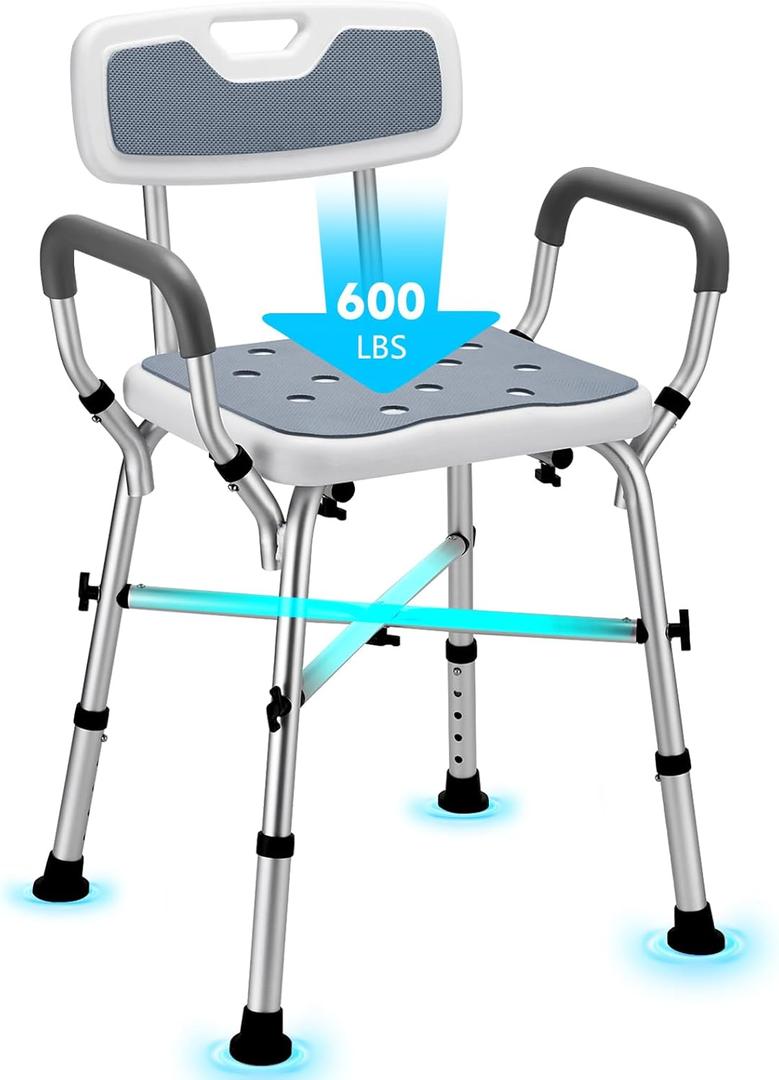 Shower Chair for Inside Shower, 600 lbs Heavy Duty Shower Chair for Elderly and Disabled, Height Adjustable Shower Chair with Arms and Back, Bath Chairs for Seniors, Adults, Handicap