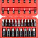 LLNDEI 33PCS Hex Bit Socket Set, SAE 5/64"-3/4" & Metric 2mm-19mm Allen Driver Set, Cr-V & S2 Steel Impact Grade with 1/4" 3/8" 1/2" Drive, for Impact Wrench Automotive & DIY