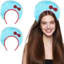 2 Pack Blue Furry Headbands With Red Bow Blue Top Hat Cosplay Costume Accessories Party Photo Props for Halloween Costume Party Supplies