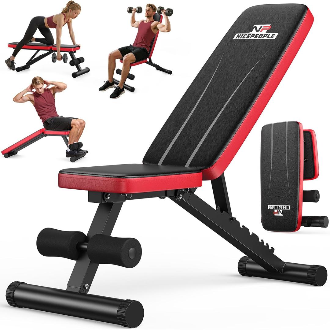 NICEPEOPLE Adjustable Weight Bench for Home Gym, 660LBS Capacity Workout Bench with 8 Backrests for Chest Shoulders Arms, Compact and Foldable Strength Bench for Small Space Apartment Room (Black)