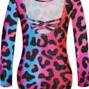 Zaclotre Team Basic Leotards for Girls Long Sleeve Crisscross Ballet Dance Gymnastic Outfits for Kids (4-5T, Mulitcolor Leopards)