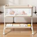 Bassinet Bedside Sleeper - All-Mesh Design, Portable Bedside Bassinet for Baby with Washable Mattress, 5 Adjustable HeightsBeige