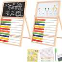 Ranqibo Wooden Abacus for Kids Math - Double-Sided Blackboard Whiteboard Magnetic Abacus for Toddlers 1-3 with 100 Magnetic Number & Fruit Stickers - Educational Counting Games Kids Gift
