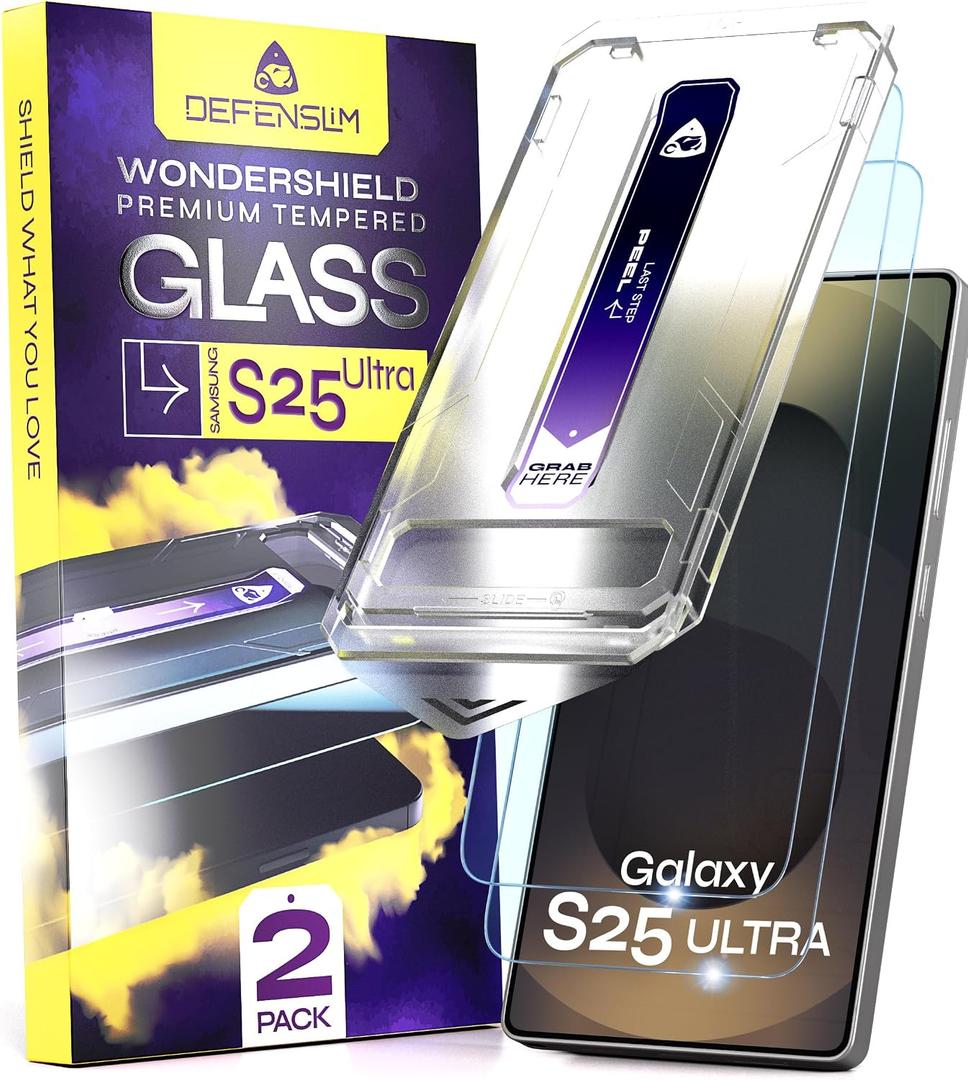 Defenslim for Samsung GALAXY S25 ULTRA Screen Protector (2Pack), Easy Auto-Dust & Align Install Kit, 6.9" Tempered Glass, 9H Hardness, Ultra HD Clear, Case Friendly, WonderShield