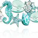 Pinkunn Metal Beach Wall Decor Seashell Beach Themed Bathroom Decor Rustic Nautical Ocean Coastal Starfish Seahorse Themed Wall Art for Living Room Bathroom Bedroom,15.8 Inch(Aqua Blue)