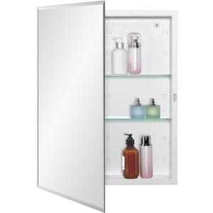 Bathroom Medicine Cabinet with Beveled Edge Mirrored Door 20 x 26 inch, Recessed or Surface Mount, with Adjustable Glass Shelves (Matt White)