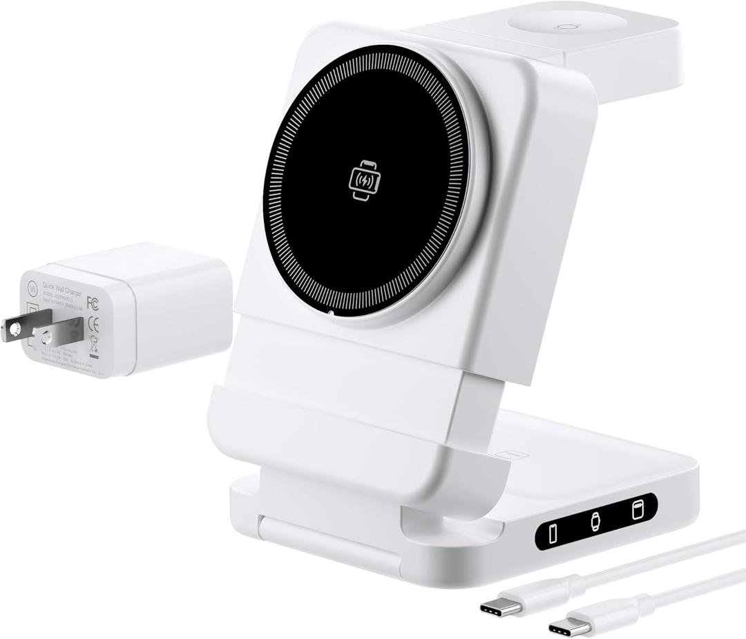 Wireless Charger for Magnetic, AC Island 5-in-1 Portable Travel Charging Station, 15W Max Fast Foldable Magnetic Stand, Evolved for iPhone 16