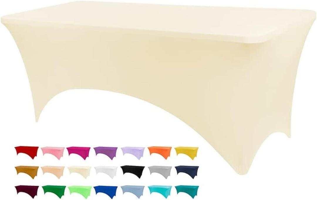 BDDC Table Covers for 8 Foot Tables, Ivory Washable and Wrinkle Resistant Stretch Tablecloths Rectangle 8ft for Events, Wedding, Banquets, Parties (96" x 30" (Rectangular))
