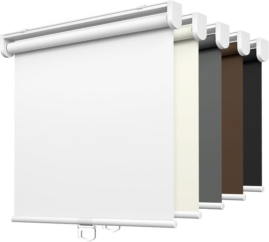 LazBlinds No Tools No Drill Cordless Roller Shades, 100% Blackout Roller Blinds for Windows, Thermal Insulated UV Protection Waterproof Roll Up Window Blinds and Shades, 23'' W x 72'' H, White