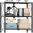 Simple Deluxe 3-Tier Folding Storage Shelves, 27.95" W x 14.96" D x 34.25" H Foldable Shelving Unit, 750 Lbs Loading Capacity, Black, 3-Tier, 28"W x 15"D x 34"H