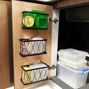 Tupperware Organizer for Cabinet, Adhesive Cabinet Door Organizer Wall Mounted Lid Organizer No Drill Kitchen Cabinet Organizers Storage for Slim Space 3 Pcs Black Stainless Steel