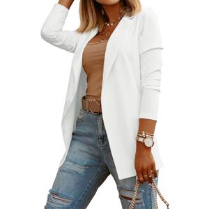 Womens Casual Long Sleeve Blazers Solid Color Knit Blazer Work Office Open Front Blazer Jacket (Medium, White)