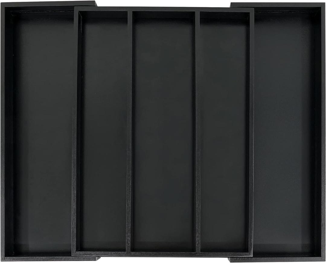 Utoplike Bamboo Drawer Organizer Kitchen Utensils, Adjustable Black Silverware Holder and Cutlery Tray Organiser, Expandable Drawer Divider for Flatware, Knives in Kitchen, Bedroom, Living Room (Large)