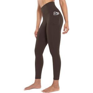 ENERBLOOM Workout Leggings with Pockets for Women High Waist Yoga Pants 25" Cream Soft Lightweight Athletic Gym Tights (X-Small, Brown)