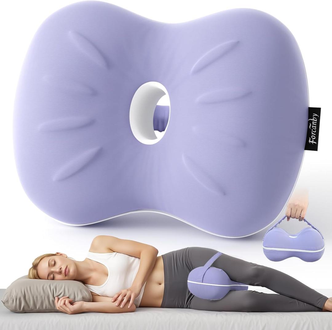 Knee Pillow for Side Sleepers - Smooth Spine Alignment Pillow, Memory Foam Knee Pillows for Back Hip Pain, Spine Aligning, Sciatica, Surgery Recovery, Pregnancy (Purple-regular)