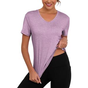 V Neck Workout Tops for Women UPF 50+ Breathable Loose Fit Short Sleeve Tee Shirt Yoga Gym Basic T Shirts (Purple, XL)