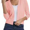 Urban CoCo Women's 3/4 Sleeve Cropped Cardigan Sweater Elegant Shrugs for Women (Medium, Pink)