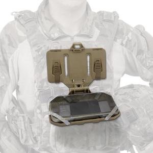 Qavctw Tactical Mobile Phone Holder Mount Plate Carrier Vest Attachments, Foldable Universal Tactical Chest Plate Carrier Phone Holder Mount for Screen Size 4.7-6.7 (TAN)