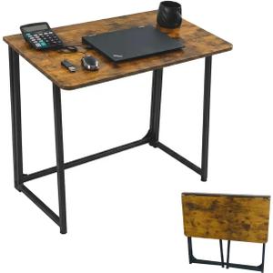 31.5" Folding Desk for Small Spaces, Foldable Computer Table for Home Office, Study,Bedroom,Dorm,Craft, Space Saving,Small Writing Work Office Compact Computer Desk,Easy Assembly,Rustic Brown, Small Size:31.5 x 17.91