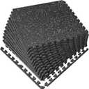 0.56in Thick 48 Sq Ft Gym Flooring for Home Gym, 12 Tiles Workout Exercise Equipment Mats, Rubber Top with EVA Foam, Interlocking Puzzle Floor Tiles for Fitness Room, Protective Flooring Mat
