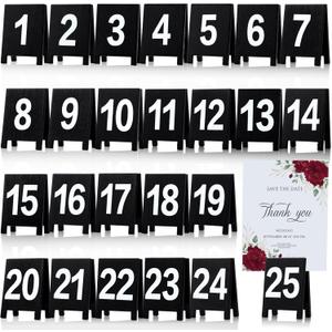 25 Pcs Table Numbers 1-25 Double-sided Wooden Tent Table Numbers Holders Place Card Holder Stands for Wedding Party Event Catering Receptions Banquets Bistro Coffee Shops(Black)