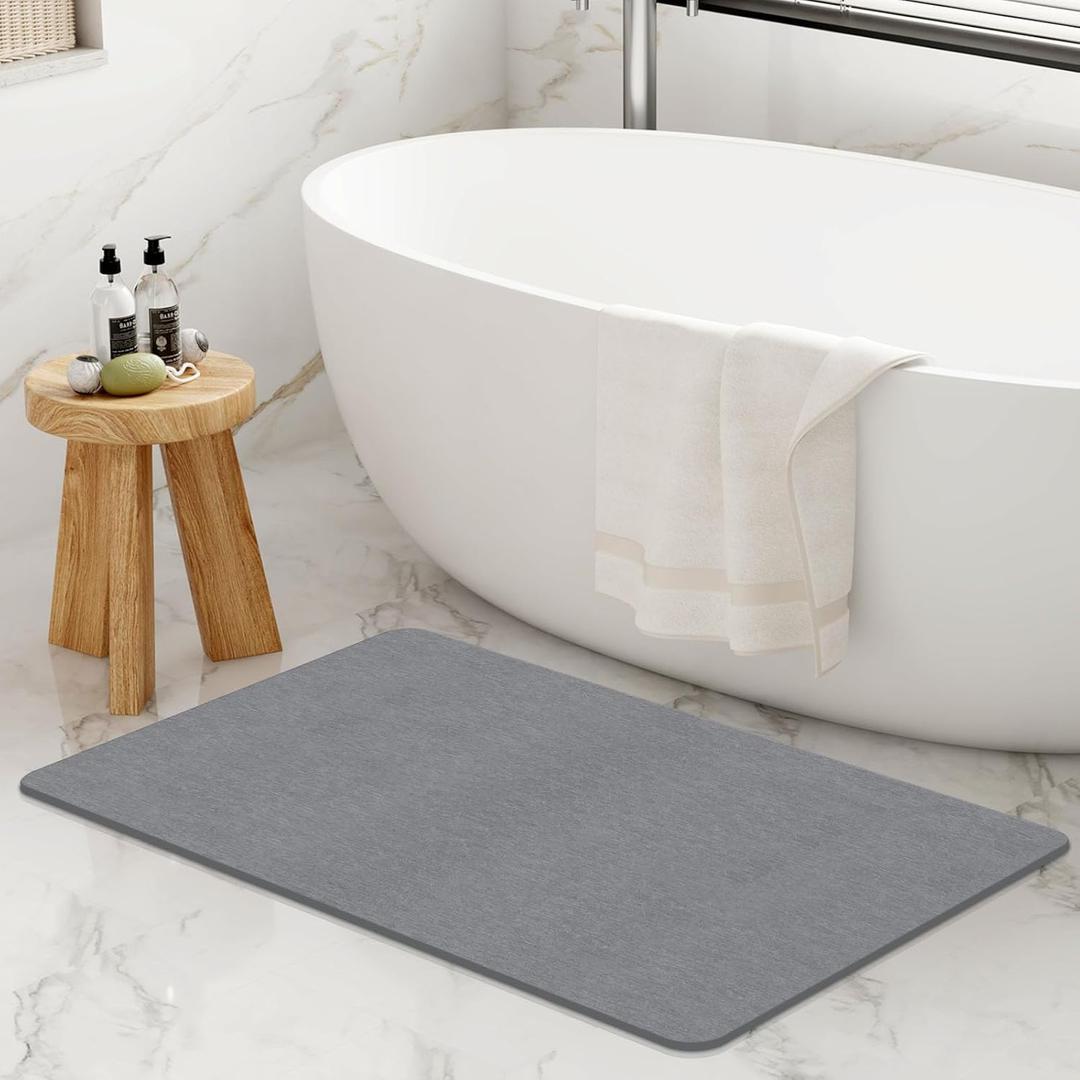 Extra Large Stone Bath Mat, 32''x20'' Non-Slip Diatomaceous Earth Stone Bath Mat, Super Absorbent Quick Drying for Bathroom/Kitchen, Easy to Clean (31.5x19.7'', Grayflat 1 Pack)