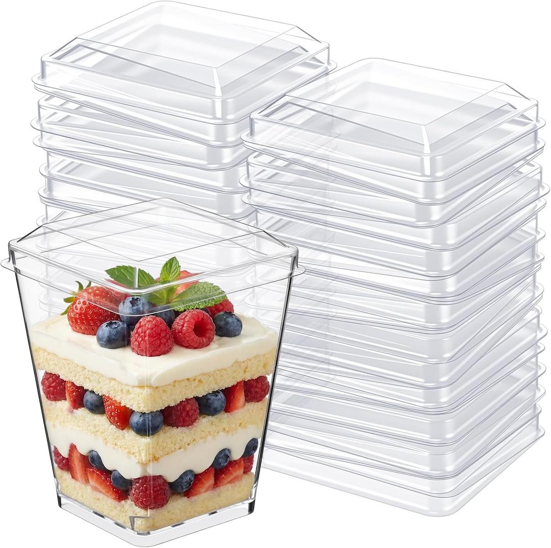 100 Pcs Plastic Dessert Cup Lids, Plastic Container Covers for Parfait Yogurt Fruit Trifle Ice Cream Pudding Cups, Leak Resistant, Clear Disposable Cup Lid, Lids Only(5 oz,Flat Lid)