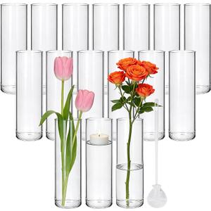 16 Pack Glass Cylinder Vase, 7.67" H2.36" W Clear Vases for Centerpieces, Flower Vases for Bouquet,Hurricane Vase Ideal for Wedding Table Centerpieces, Floating Candles & Bouquet Arrangements