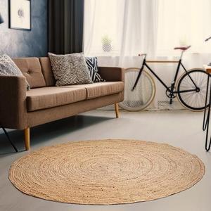 Hausattire Hand Woven Jute Braided Rug,  4×3.5"  – Natural, Reversible Boho Entry Area Rugs for Kitchen, Living Room I Farmhouse Decorative Floor Rug