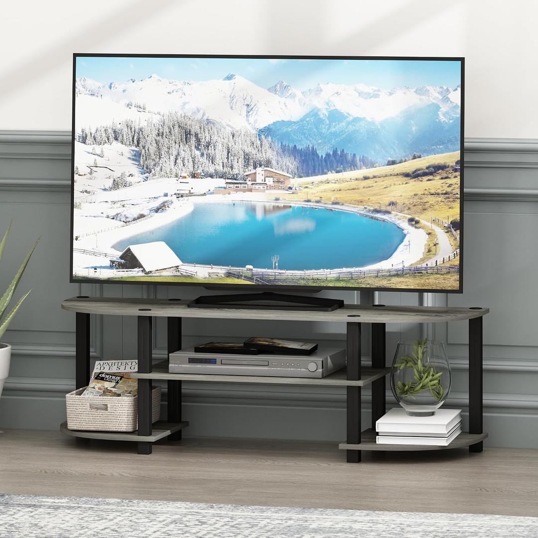 Furinno Turn-S-Tube Toolless Assembly TV Stand for TV up to 55 Inch, 3-Tier Grey Entertainment Center, TV Console for Living Room, Bedroom, Home Office, Grey Oak, Wide