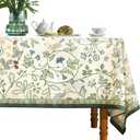 bilin gaier Linen White and Green Tablecloth, Wrinkle Resistant French Vintage Tablecloth with Floral, Decor Square Table Cloth for Thanksgiving, Dining Room, Home, 55" × 55"