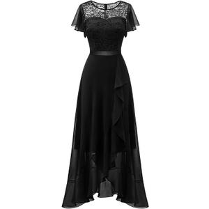 BeryLove Formal Dresses for Women 2026 Wedding Guest with Slit Cocktail Elegant Lace Long Prom Dress (Black, M)