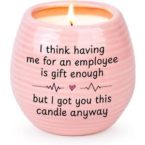Boss Lady Gifts for Women, Boss Gifts, 10 Oz Handmade Ceramic Lavender Scented Candle, Gift for Boss Female, Boss's Birthday Gift for Women (Pink)